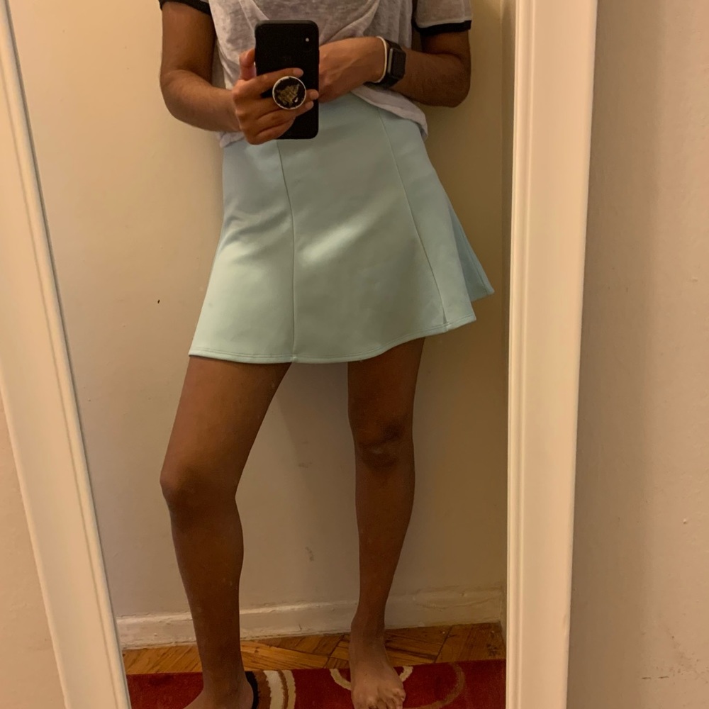 Teal high waisted mini skirt with zipper back